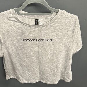Divided Light Gray Crop Top with Unicorn Print